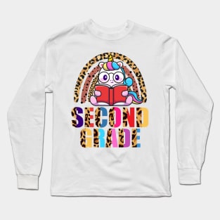 Second Grade Rainbow Leopard Funny Unicorn Teacher Student School Long Sleeve T-Shirt